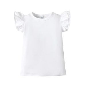 Toddler Girls Ruffle Sleeve T-Shirt – Plain Solid Casual Top