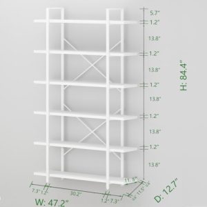 HSH 6-Tier Tall White Bookshelf – Industrial Modern Storage