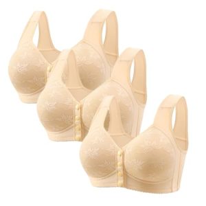 3-Pack Women's Front Button Bras for Older Women