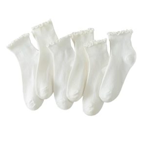 Hstyle Women's Ruffle Ankle Socks - 6 Pairs Breathable White
