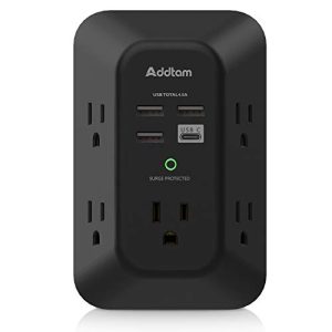 Addtam USB Wall Charger Surge Protector - 5 Outlets & 4 USB