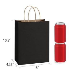 25-Pack Black Kraft Paper Gift Bags with Handles, Medium