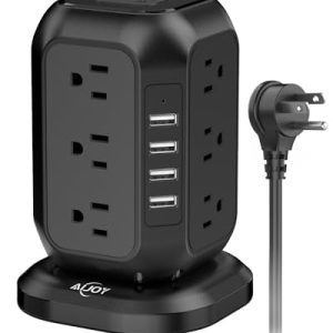 AiJoy Power Strip Tower – 12 Outlets & 4 USB Ports