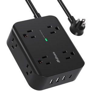 10FT Flat Plug Power Strip with 8 Outlets & 4 USB Ports