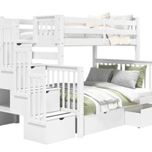 White Twin Over Full Stairway Bunk Bed w/ 6 Drawers