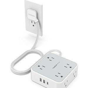 8-Outlet Flat Plug Surge Protector with USB-C