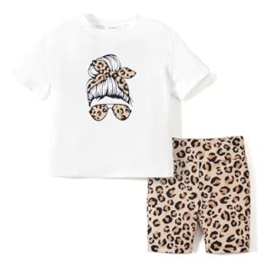 Girls Leopard Print Summer 4-Piece Outfit Set