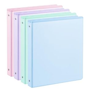 1-Inch 3-Ring Binders, 4 Pastel Colors, 200 Sheet Capacity