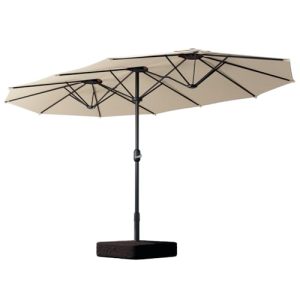 Benass 15ft Double-Sided Patio Umbrella w/Base – Brown