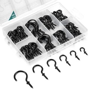 EIENHOSHI 105 Pcs Black Screw Hooks – 6 Sizes