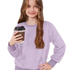 Girls Cozy Cable Knit Sherpa Sweatshirt - Winter Purple