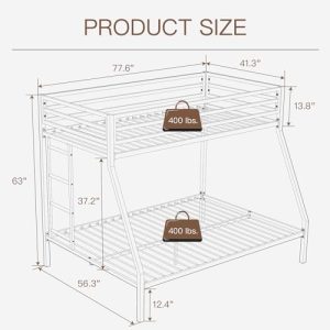ikalido Matte Black Twin Over Full Loft Bunk Bed
