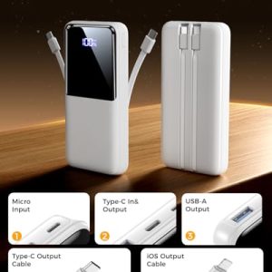 15000mAh Portable Power Bank with Built-in Fast Charge Cables