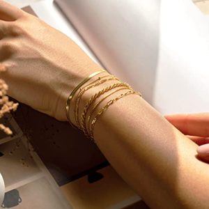 DEARMAY 14K Gold Plated Chain Bracelets Set for Women