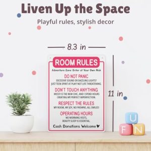 Funny Room Rules Sign for Teen Girls – Pink Preppy Decor