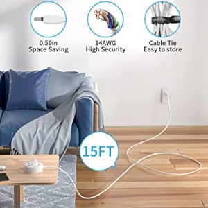 15FT Extension Cord with USB – 2 to 3 Prong Adapter