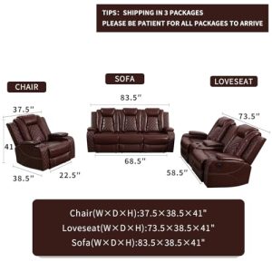 Dekmxas Brown Breathing Leather Power Recliner Living Set
