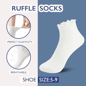 Hstyle Women’s Ruffle Ankle Socks – 6 Pairs Breathable White
