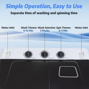 Nictemaw Portable Twin Tub Washer Dryer – 30lbs