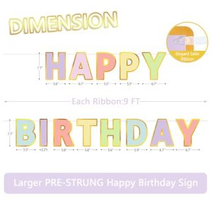 LITAUS Happy Birthday Banner – 9ft Pre-Strung Pastel