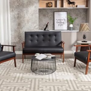 JIASTING Mid-Century Loveseat & Accent Chairs Set - Black