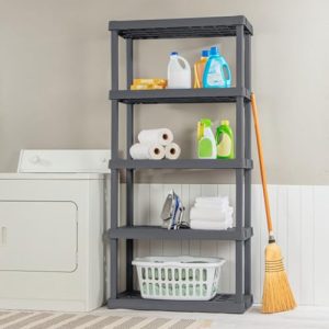 Sterilite 5-Shelf Plastic Storage Rack – Heavy Duty Gray