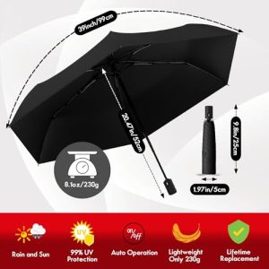 Compact Auto Open/Close Travel Umbrella – UV & Windproof