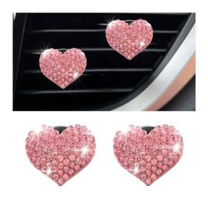 Sparkly Bling Heart Car Air Vent Clips – Pink Rhinestone