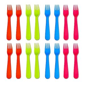 Jawbush 16-Pc Reusable Plastic Kids Forks - Bright Colors