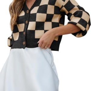Dokotoo Women's Plaid V-Neck Cardigan - Fall Fashion