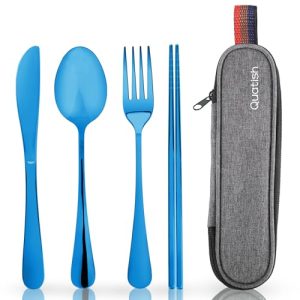 Quatish Portable Travel Utensil Set with Case – Blue