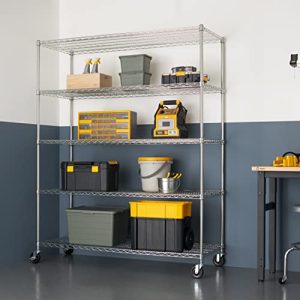 TRINITY TBFC-0931 5-Tier NSF Chrome Wire Shelving w/Wheels