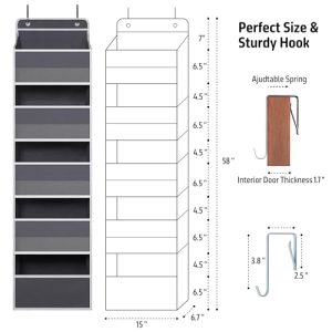 TYMENSH 5-Pocket Heavy Duty Over Door Organizer – Gray