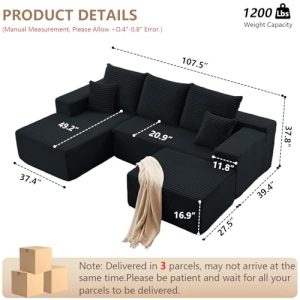 107″ Modern Corduroy Cloud Couch & Ottoman – No Assembly