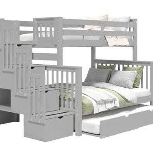 Gray Twin Over Full Stairway Bunk Bed w/ Trundle