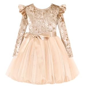 Flofallzique Girls Tulle Velvet Tutu Dress - Long Sleeve