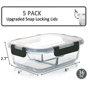 MCIRCO 5-Pack 3-Compartment Glass Meal Prep Containers