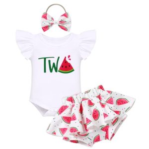IMEKIS 2nd Birthday Outfit: Toddler Girl Melon Cake Smash Set