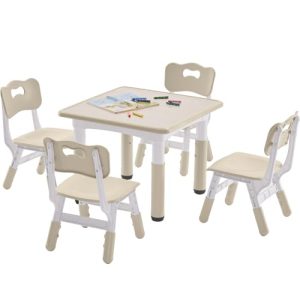 DOREROOM Kids Table & 4 Chairs - Adjustable & Graffiti