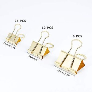 Gold Binder Clips Assorted Sizes for Office & Home