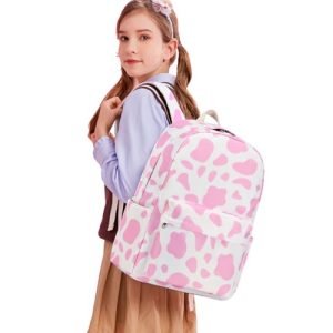 Cute Cow Print Backpack Set for Teen Girls – Pink