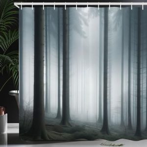 Ambesonne Woodland Forest Scene Shower Curtain with Hooks