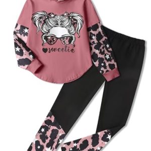 Kadoubiyoo Girls' Leopard Hoodie & Legging Set (Size 7)