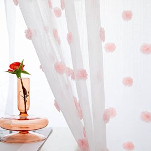 MYSKY HOME Pink Pom Pom Sheer Curtains - Bohemian Farmhouse