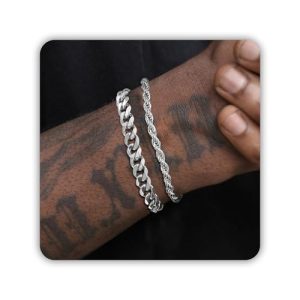 Pealicious Men’s Stainless Steel Silver Cuban Link Bracelet