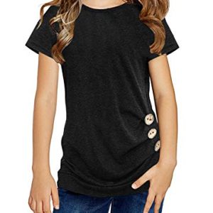 Big Girls Black Short Sleeve Top with Side Buttons