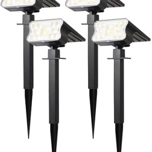 Solar Outdoor Spotlights - 60 LED, IP67 Waterproof, 4-Pack