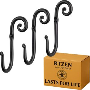 RTZEN Wrought Iron Wall Hooks (3-Pack) - Rustic Farmhouse