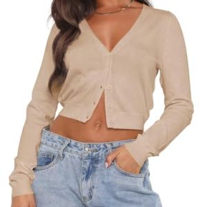 LEEDYA Women’s V-Neck Crop Cardigan Sweater – Trendy Workwear