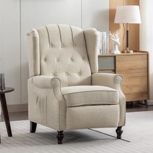 Mid-Century Modern Push Back Recliner - Beige Fabric